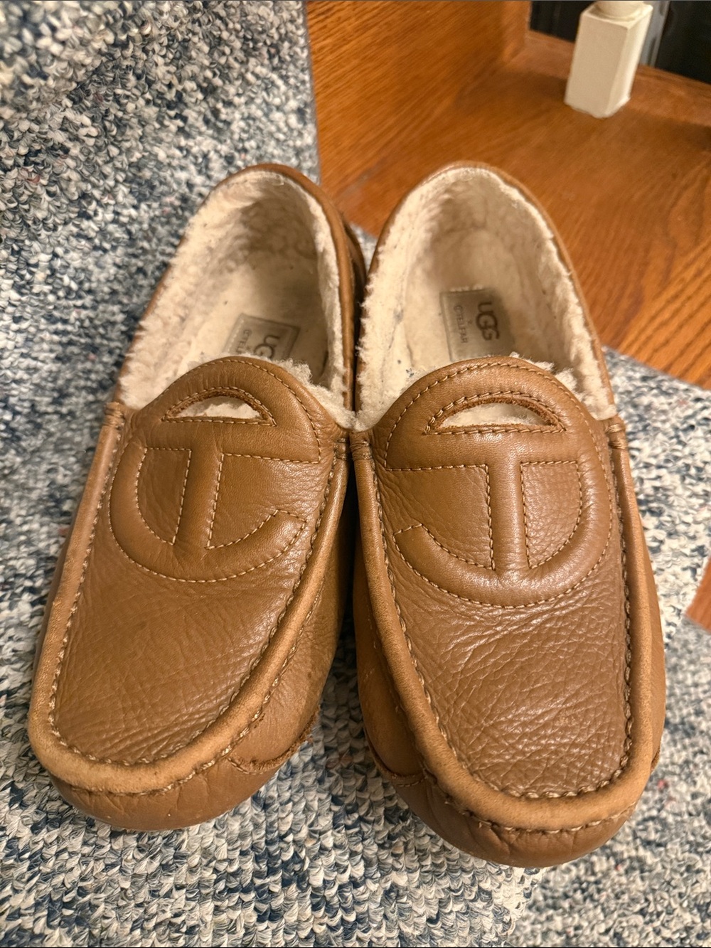 UGG Women's Tan Leather Shearling-Lined Moccasin Slippers